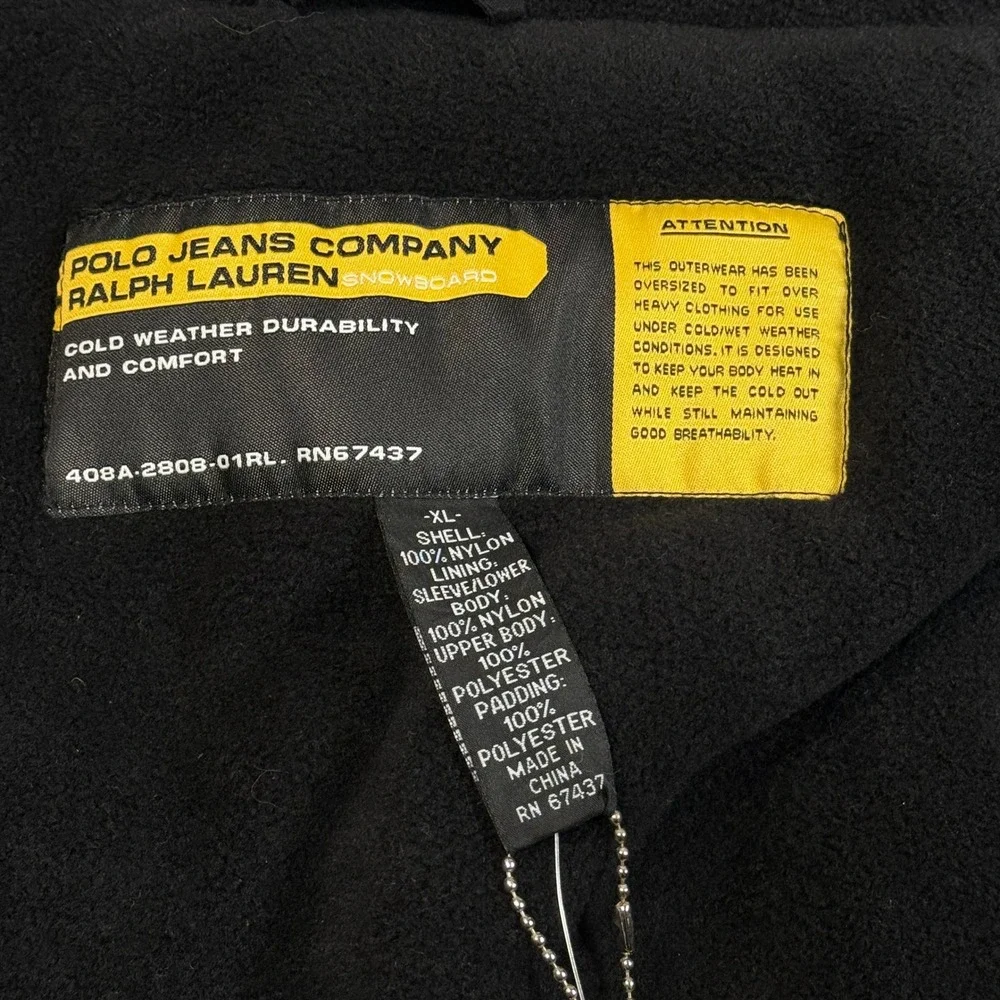 Polo Jeans Co Ralph Lauren Snowboard Jacket Mens XL Black Grey NWT Hood Puffer